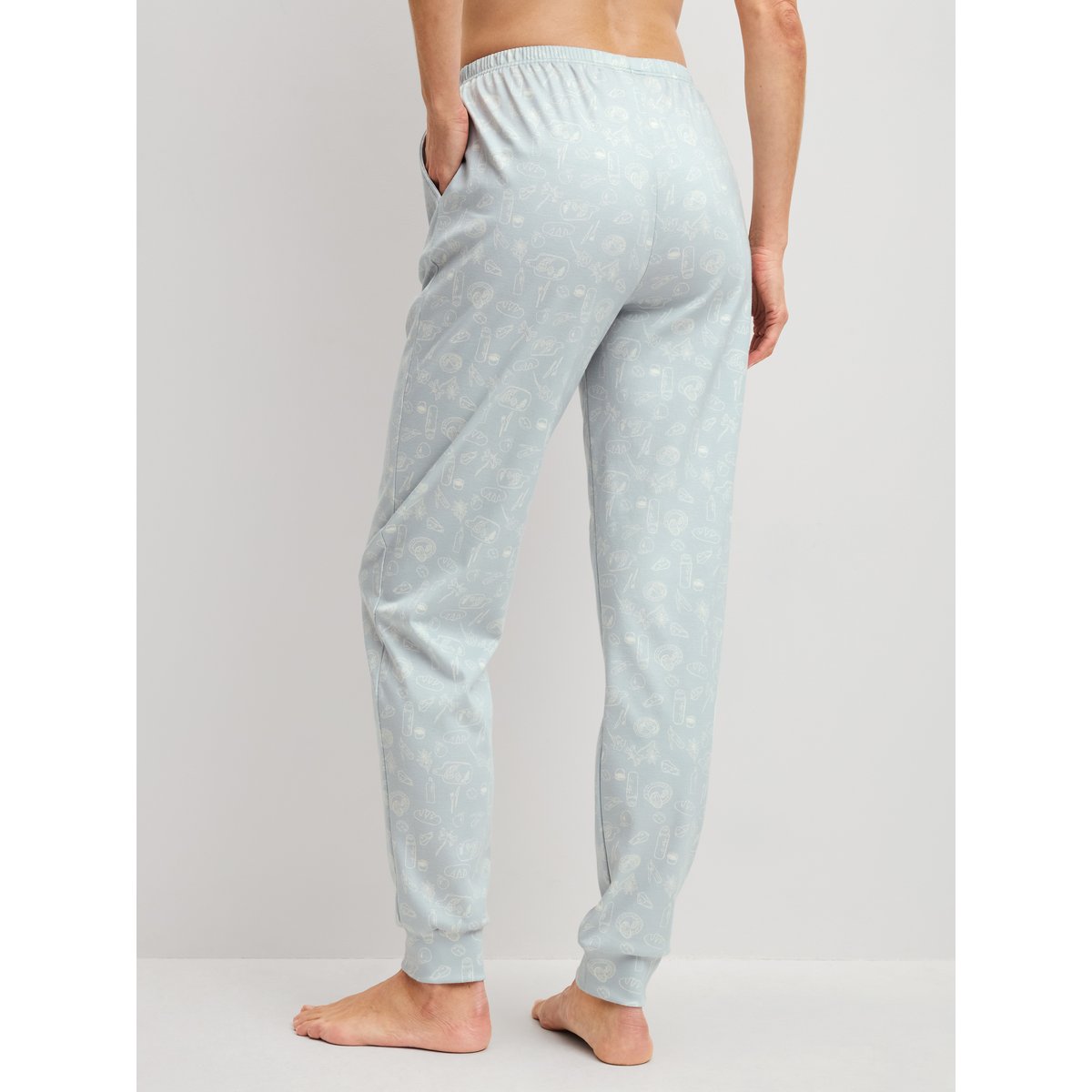 Pantalon de pyjama avec bords-côtes Coton ALPINE M&M pearl blue, CALIDA