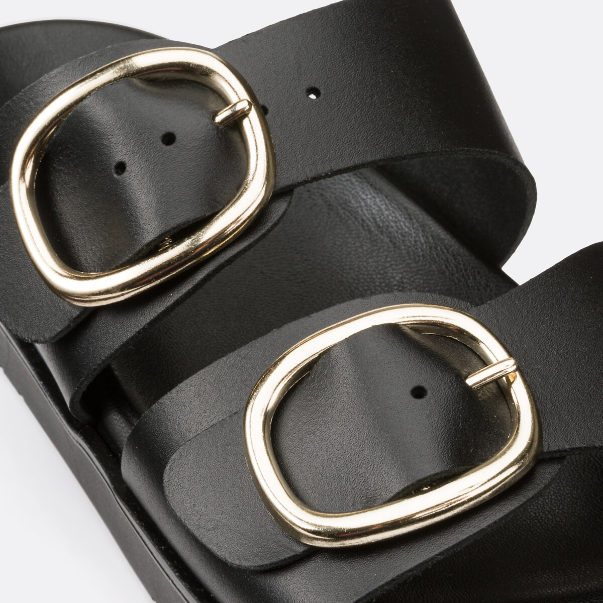 Mules en cuir double boucles, Signature SALOME noir, LA REDOUTE COLLECTIONS