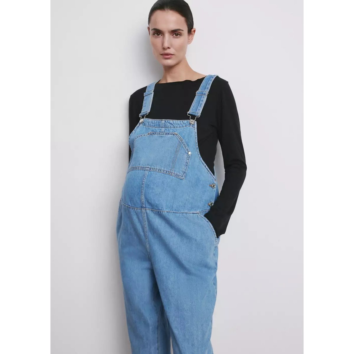 Salopette de grossesse en jean bleu moyen, MANGO