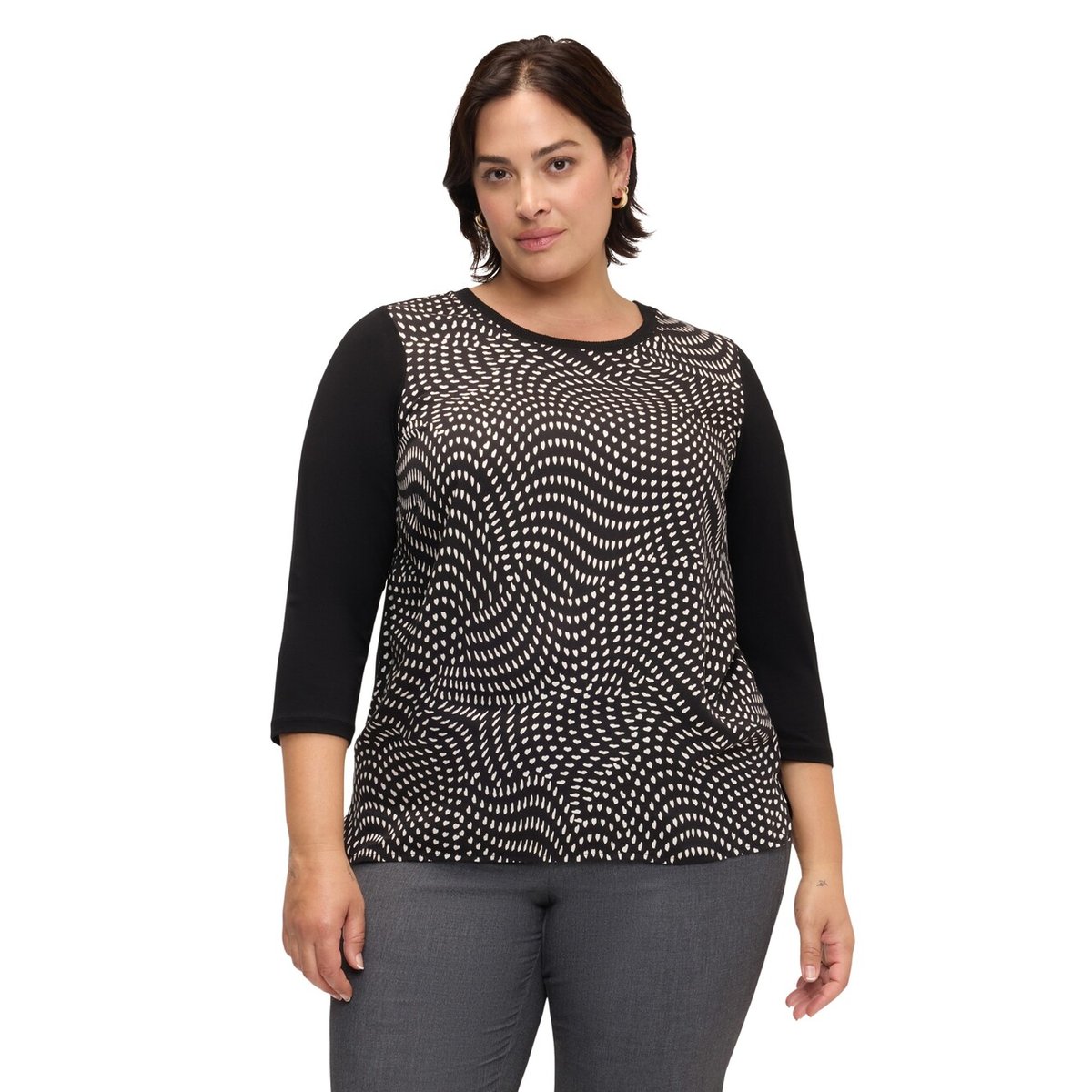 T-shirt bimatière avec imprimé noir, FIORELLA RUBINO
