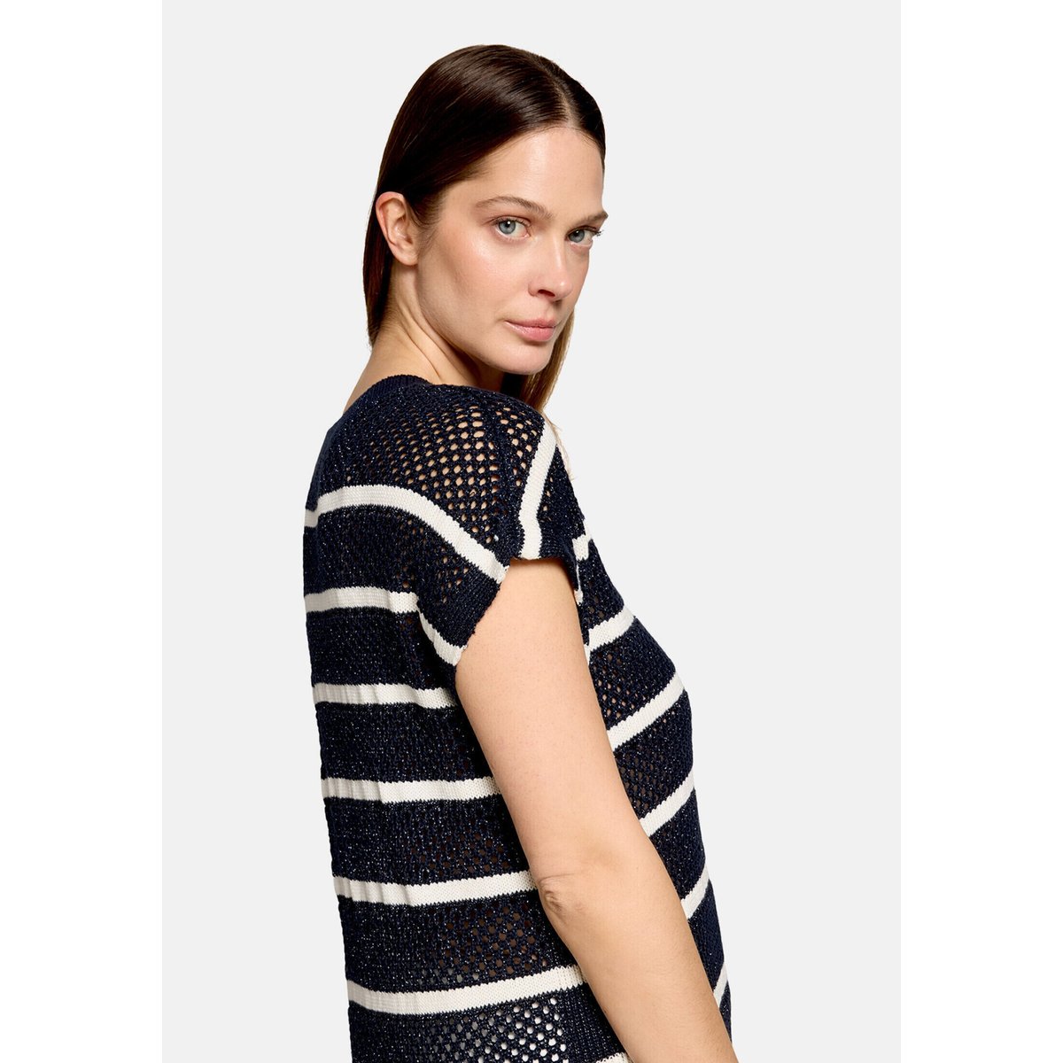 Pull-over en maille ajourée à rayures patch dark blue/white, BETTY BARCLAY