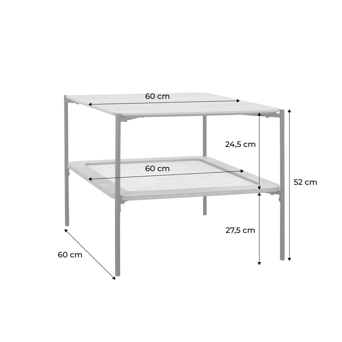 Table basse carrée décor bois et cannage double plateau MANADO noir, SWEEEK