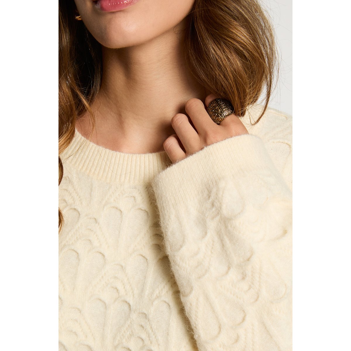 Pull col rond fantaisie ivoire, MORGAN