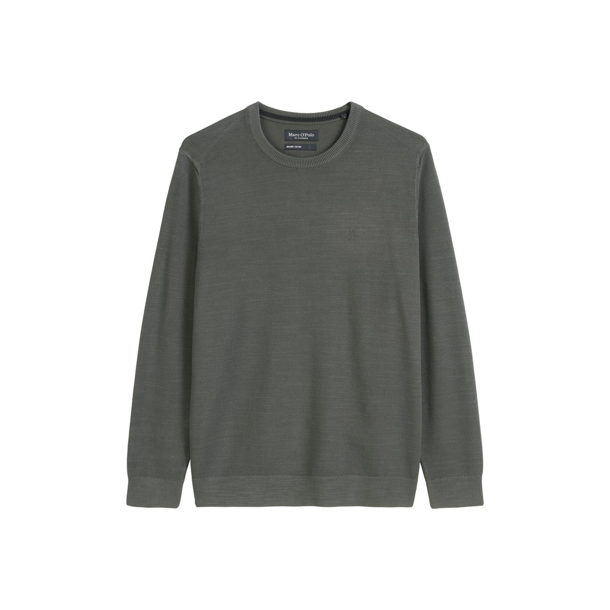 Pull-over regular en piqué de coton bio gris foncé, MARC O'POLO