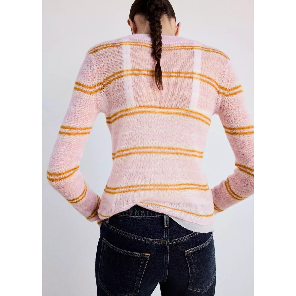 Pull en maille fine à rayures rose pastel, MANGO