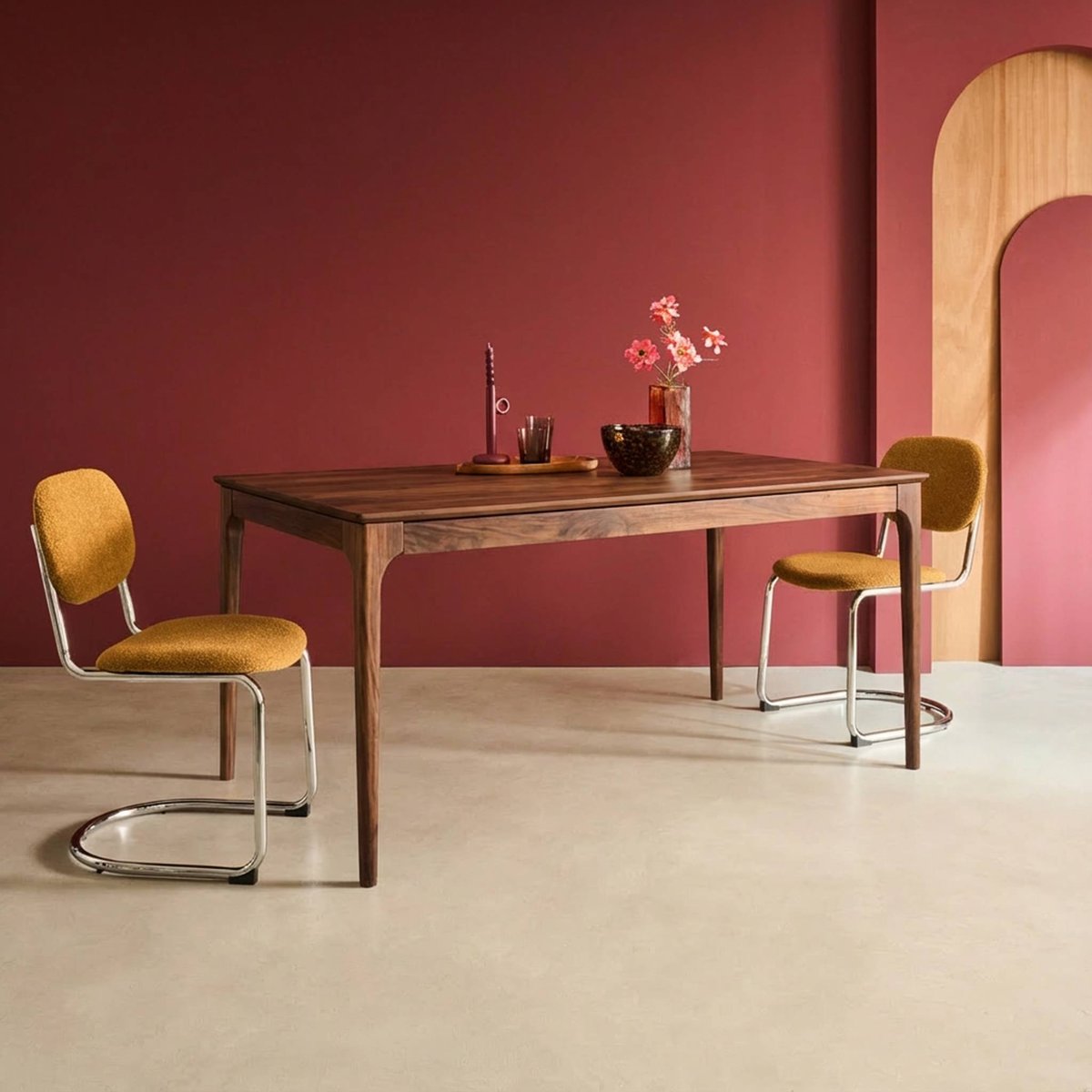 Table à manger rectangulaire extensible bois d'hévéa et placage frêne 6-8 places ELENA noyer, SWEEEK