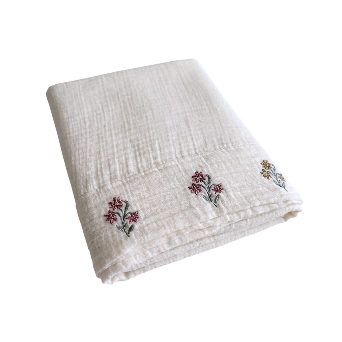 Drap Plat Néroli Triple Gaze De Coton Brodée - NEROLI naturel, TRADITION DES VOSGES