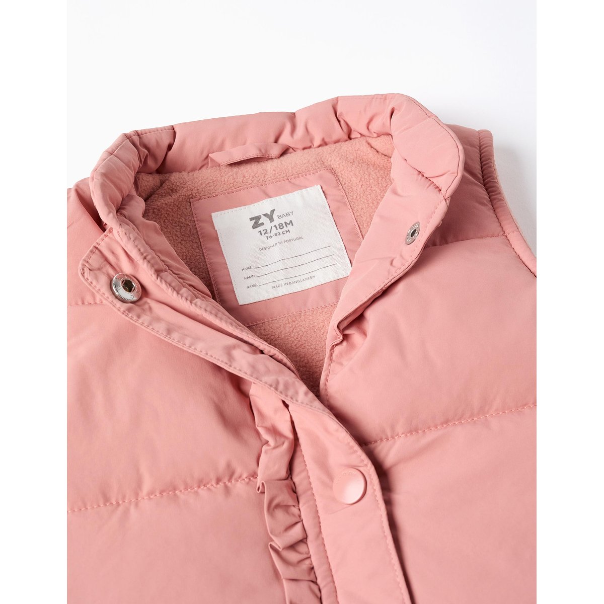 Doudoune sans manches avec doublure en polaire et volants rose, ZIPPY