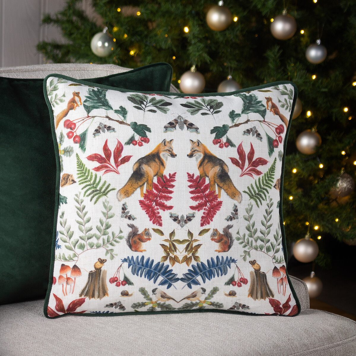 Mirrored Fox Watercolour Printed Piped Cushion multi-coloured, EVANS LICHFIELD