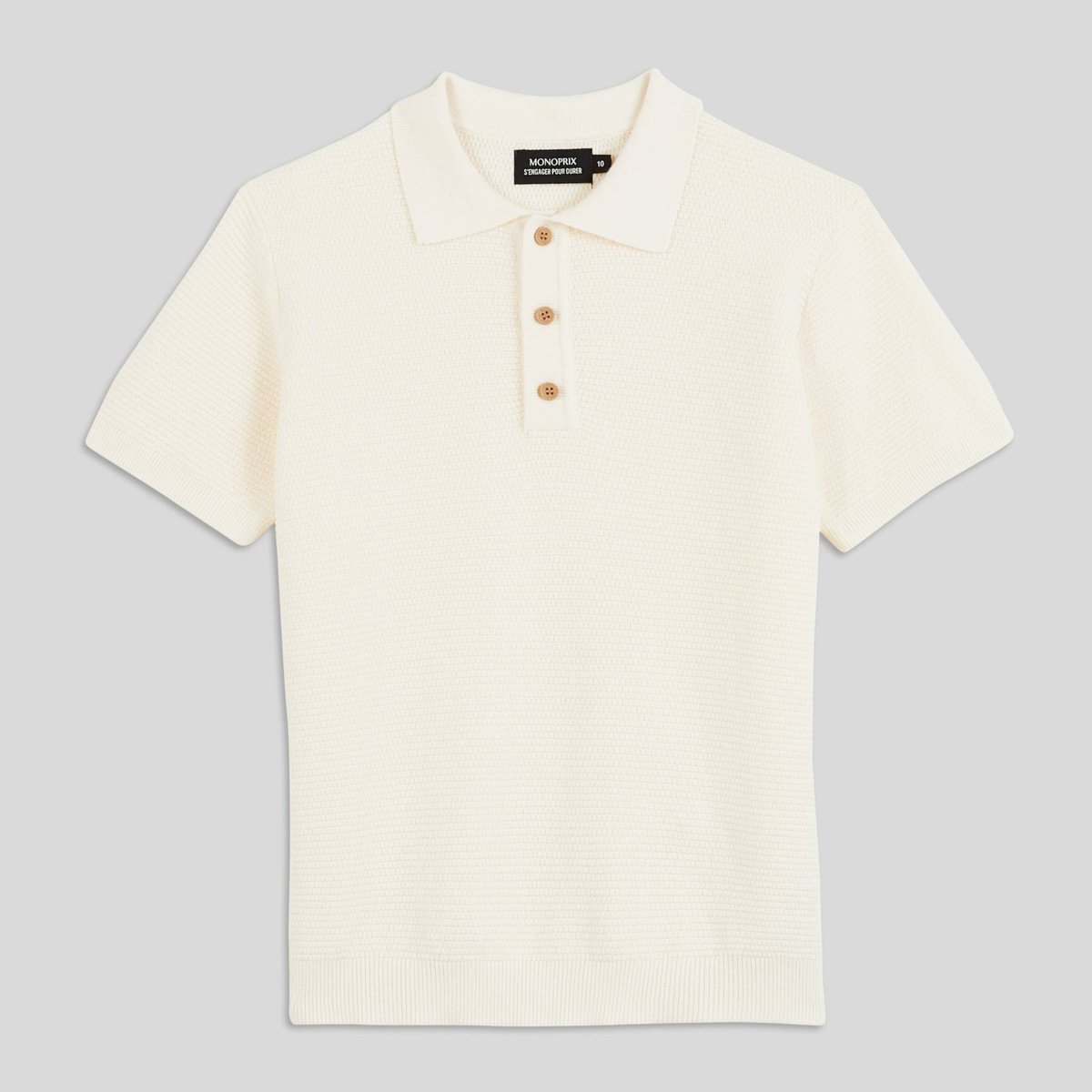 Polo maille manches courtes uni naturel, MONOPRIX