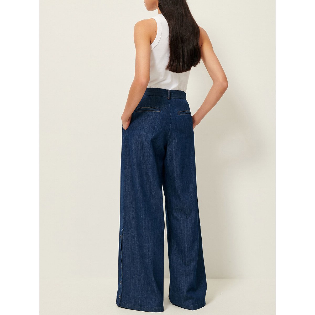 Pantaloni in denim a gamba larga con abbottonatura sugli orli, PROVENLOR denim, SESSUN