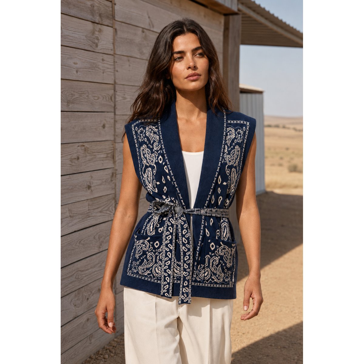 Gilet col chemise imprimé jacquard MOLITOR bleu/blanc, LA PETITE ETOILE