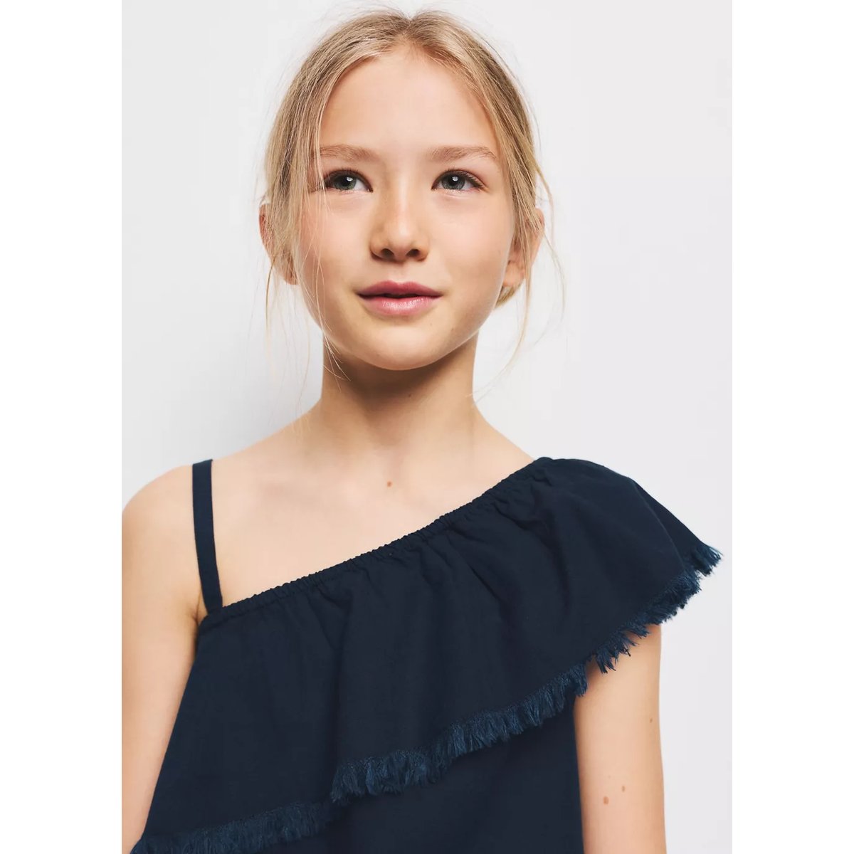 Blouse asymétrique volantée bleu marine, MANGO KIDS
