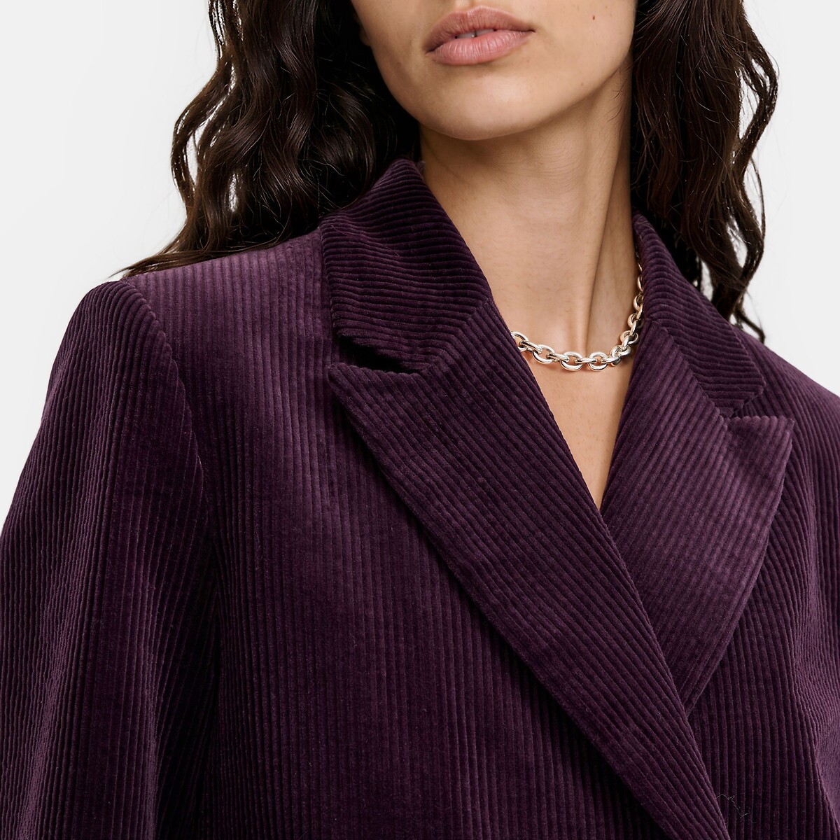Blazer cruzada, corte oversize, de pana violeta ciruela, LA REDOUTE COLLECTIONS