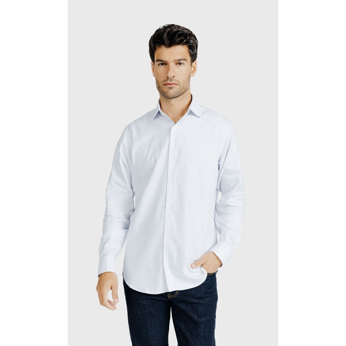 Chemise Regular fit à carreaux texturés blanc, ACROSS