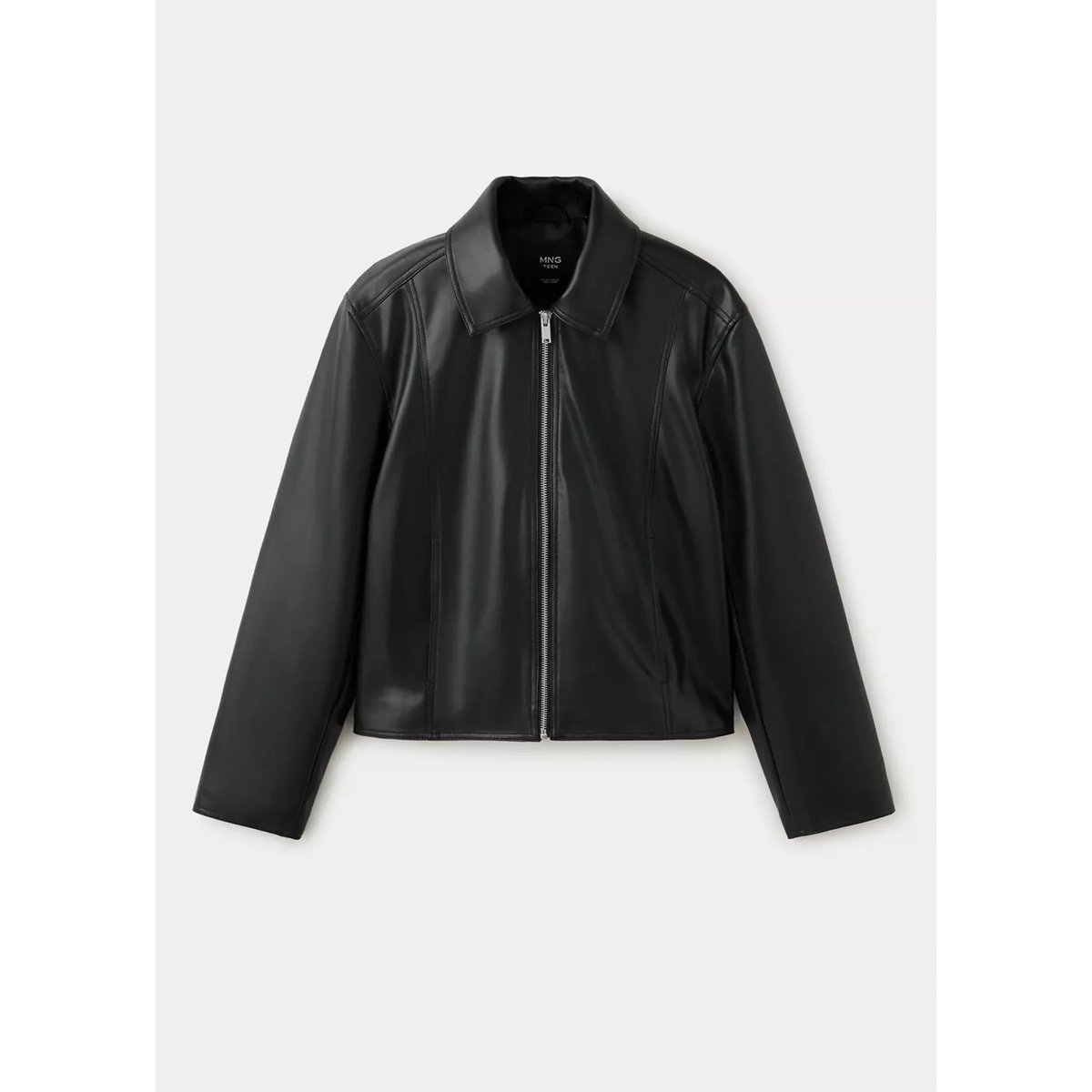 Veste cuir synthétique à fermeture zip noir, MANGO TEEN