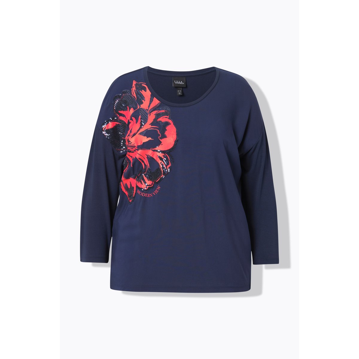T-shirt oversize à col rond et manches 3/4 marine, ULLA POPKEN