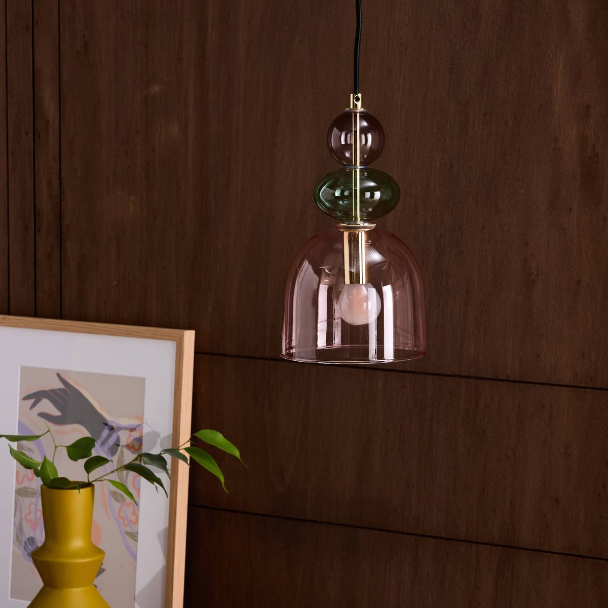 Suspension intérieur verre Ø15cm NEXO rose, SWEEEK