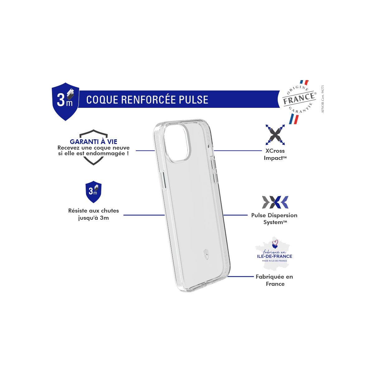Coque iPhone 15 Transparent pulse couleur unique, FORCE CASE