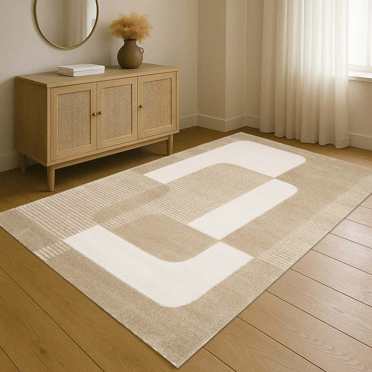 Tapis doux à relief moderne graphique DESIGN GEOPOP beige, THE DECO FACTORY