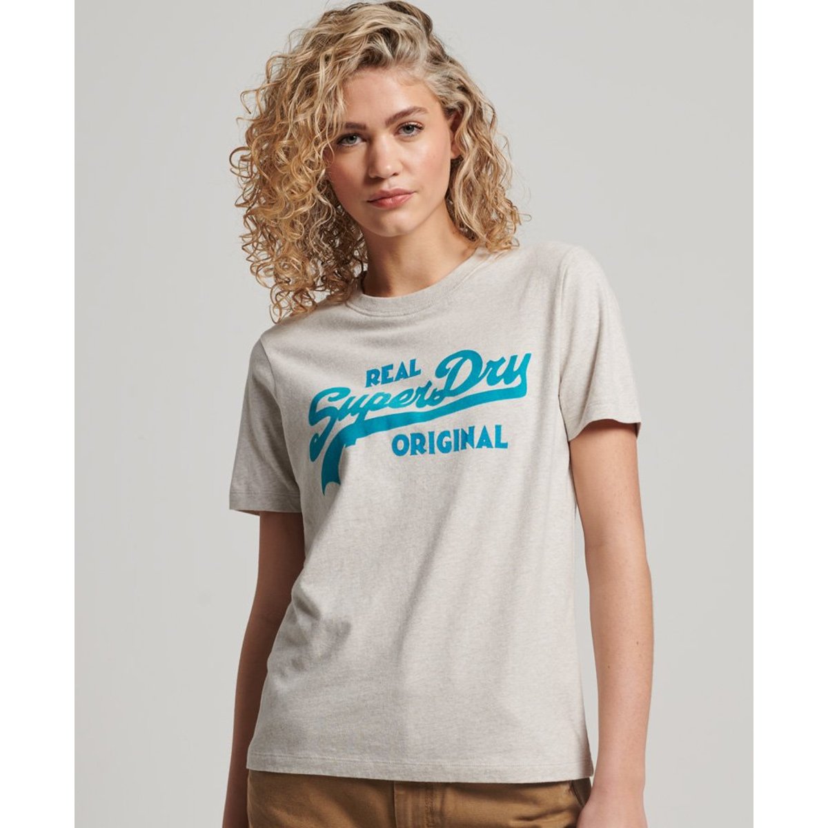 T-shirt Vintage Logo Scripted en Coton Bio grège chiné, SUPERDRY