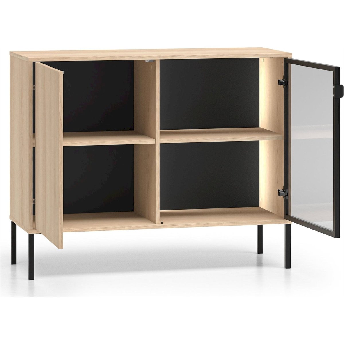 Buffet vitrine bois collection BARNEE, LED cachemire, RECOLLECTION