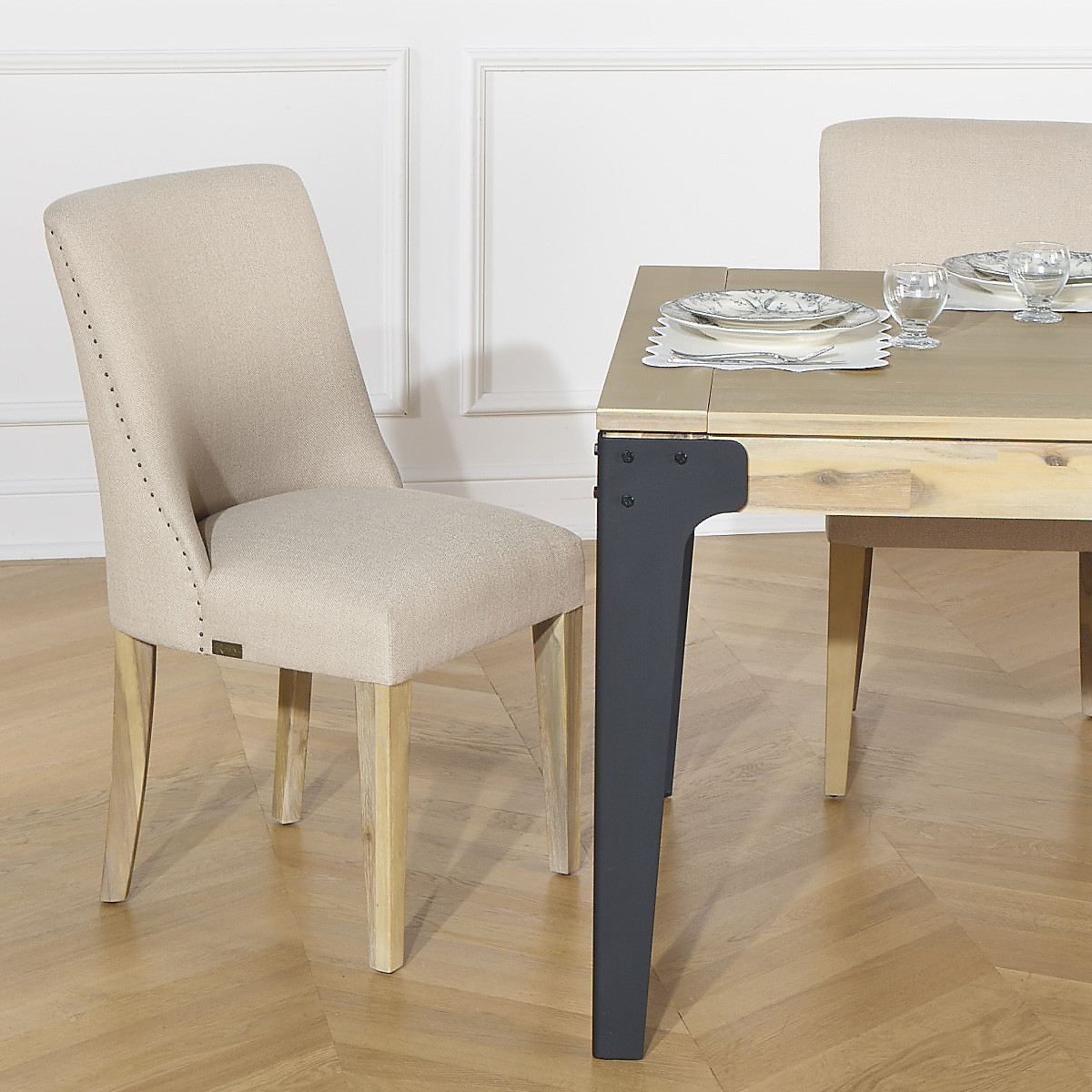 Lot de 2 chaises en acacia et tissus ENZO beige, ROBIN DES BOIS