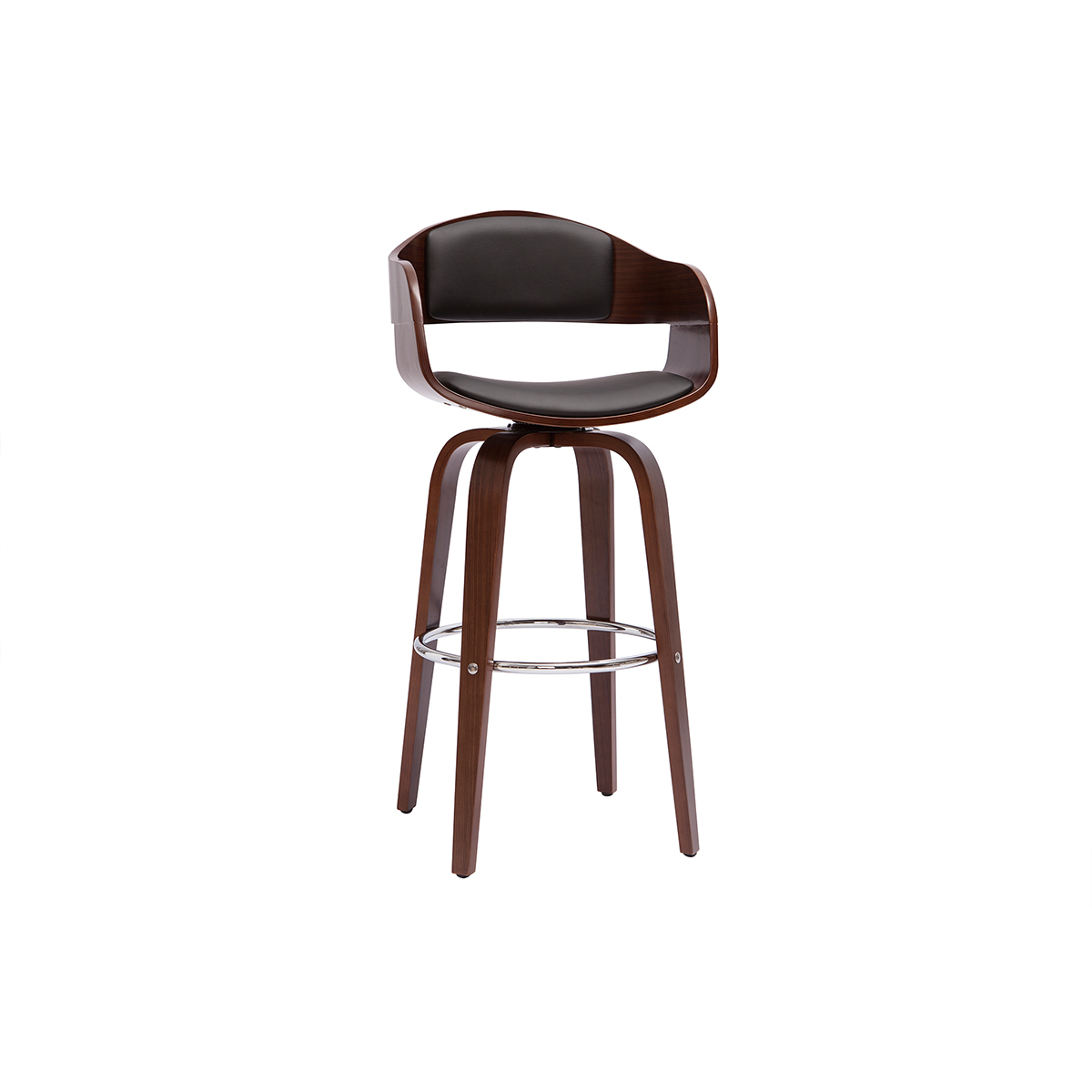 Tabouret de bar design pivotant 360° H65 cm GAO noyer / noir, MILIBOO