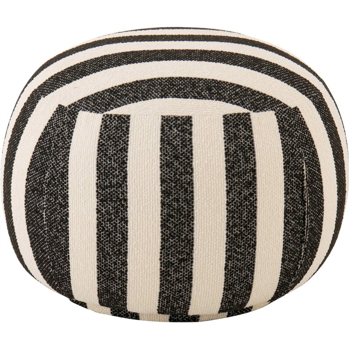 Pouf rond rayé en tissu noir et blanc cassé, RECOLLECTION