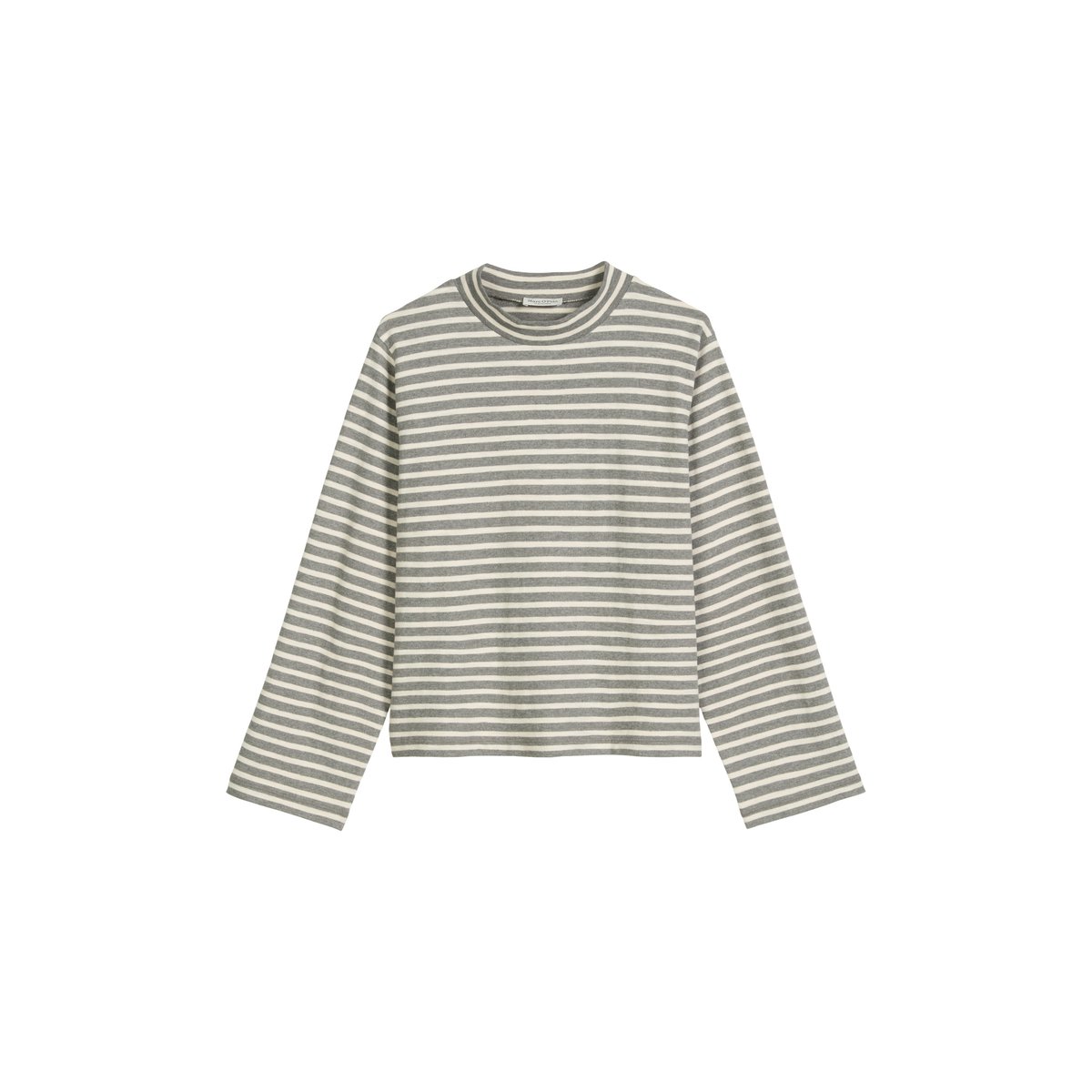 T-shirt long à col roulé rayé regular en jersey heavy slub teint en fil gris foncé, MARC O'POLO