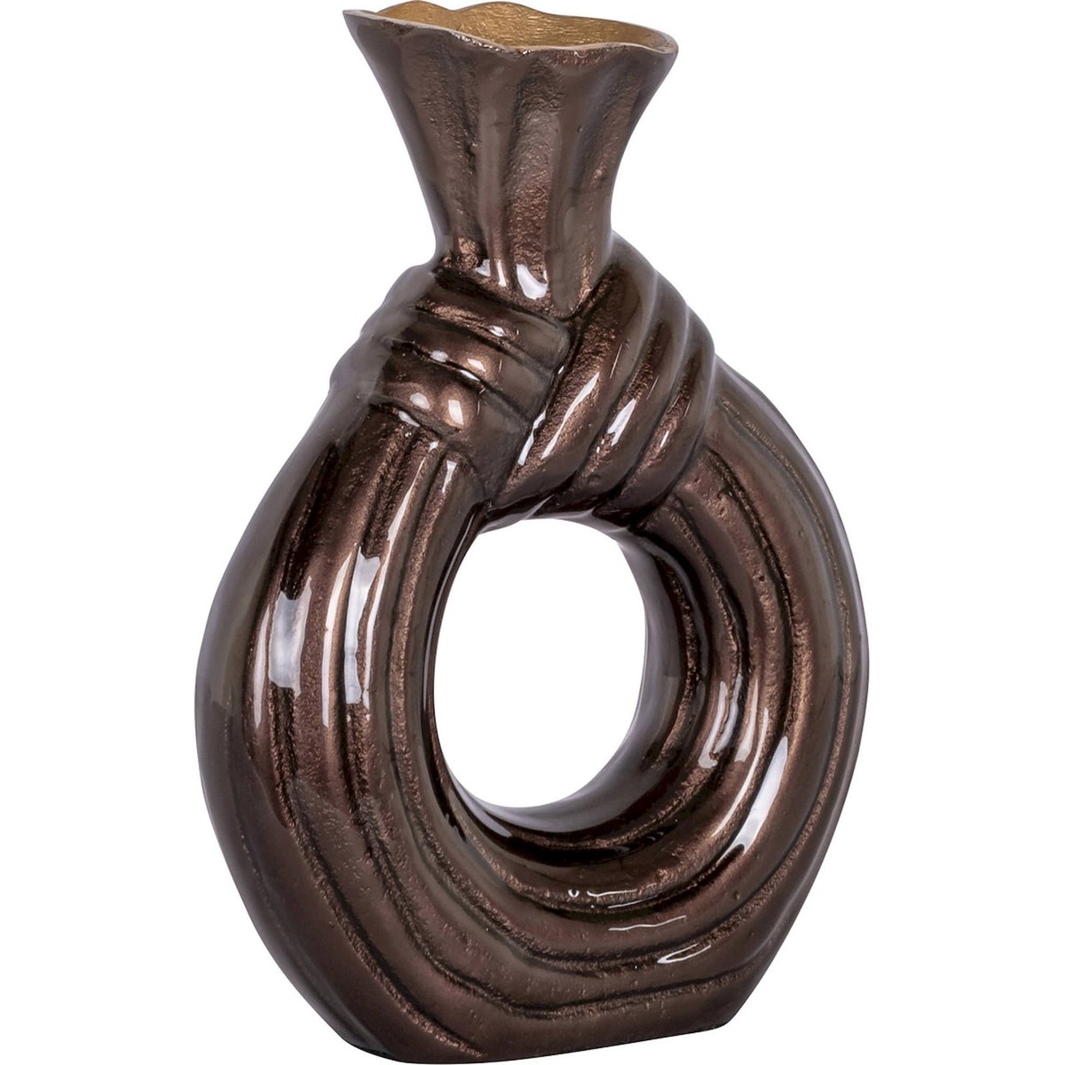 Vase anneau en aluminium au design organique marron foncé métallisé, RECOLLECTION