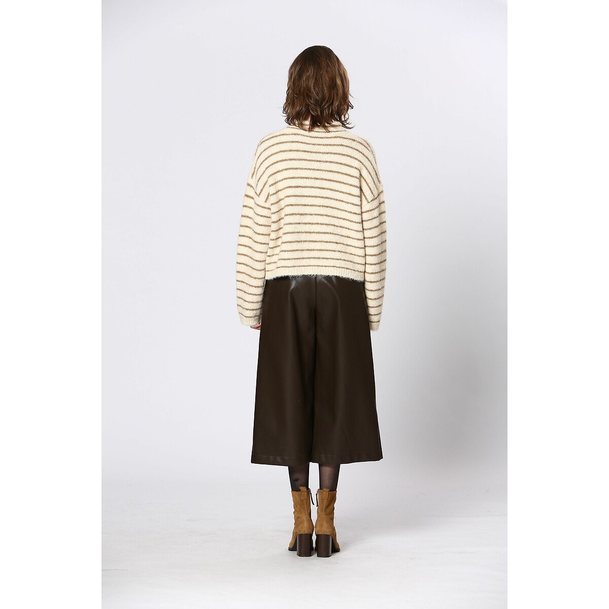 Striped Crew Neck Jumper with Long Sleeves cream, SEE U SOON