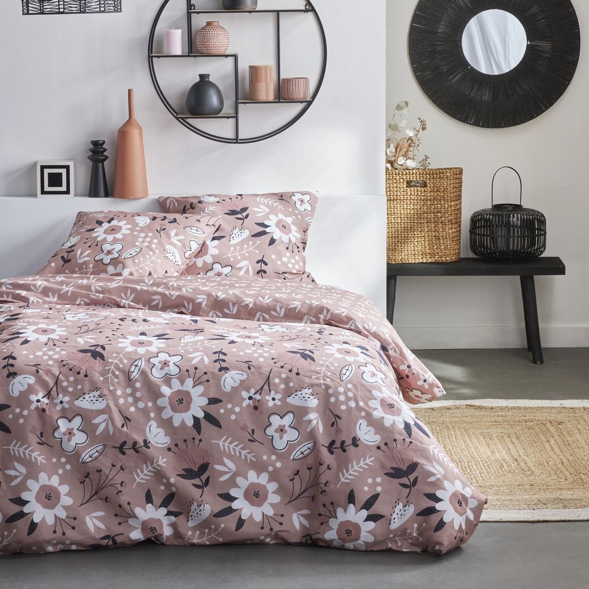 Parure de lit imprimé Floral coton SUNSHINE MANON rose, TODAY