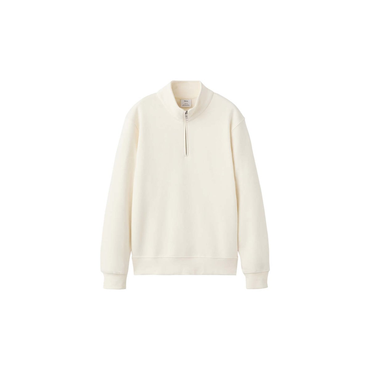 Sweat avec col zippé intérieur soft-touch blanc, MANGO MAN