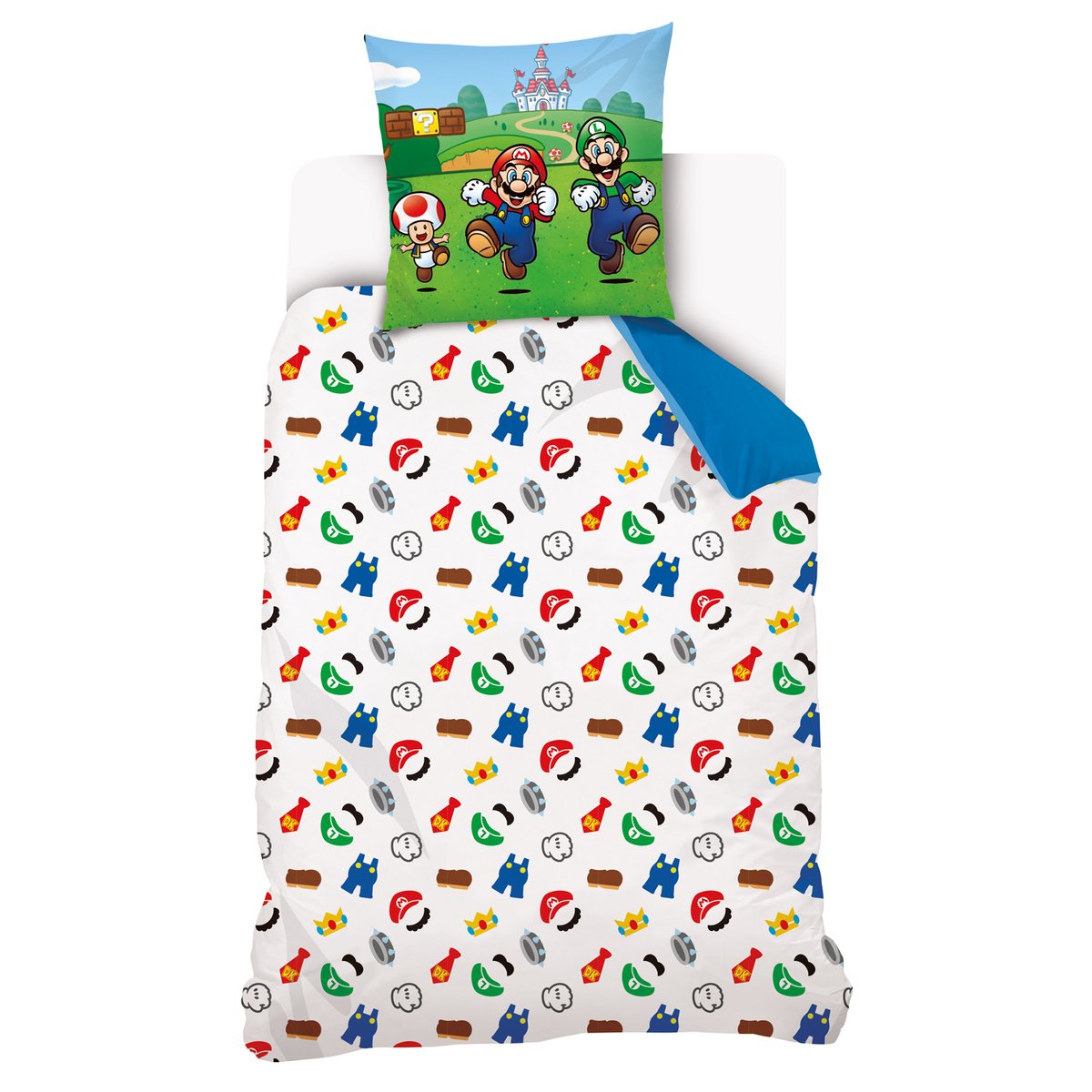 Parure de lit coton, SUPER MARIO COULEURS bleu, SUPER MARIO