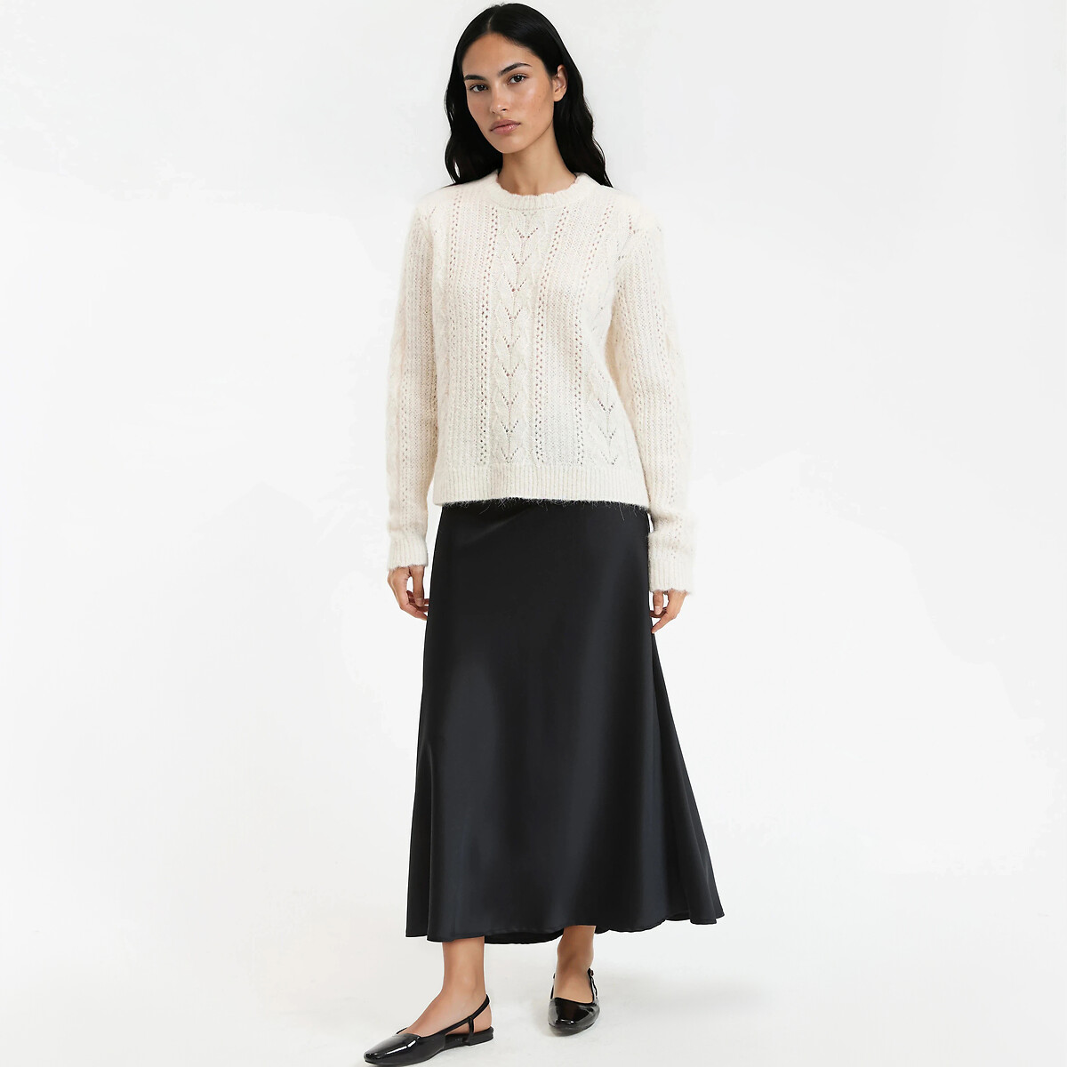 Pull en maille ajourée, laine et alpaga mélangés ecru, LA REDOUTE COLLECTIONS