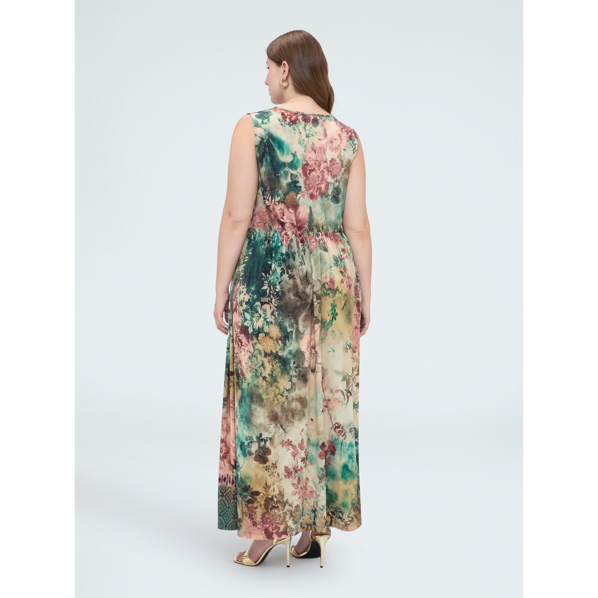 Robe longue évasée avec imprimé vert, FIORELLA RUBINO