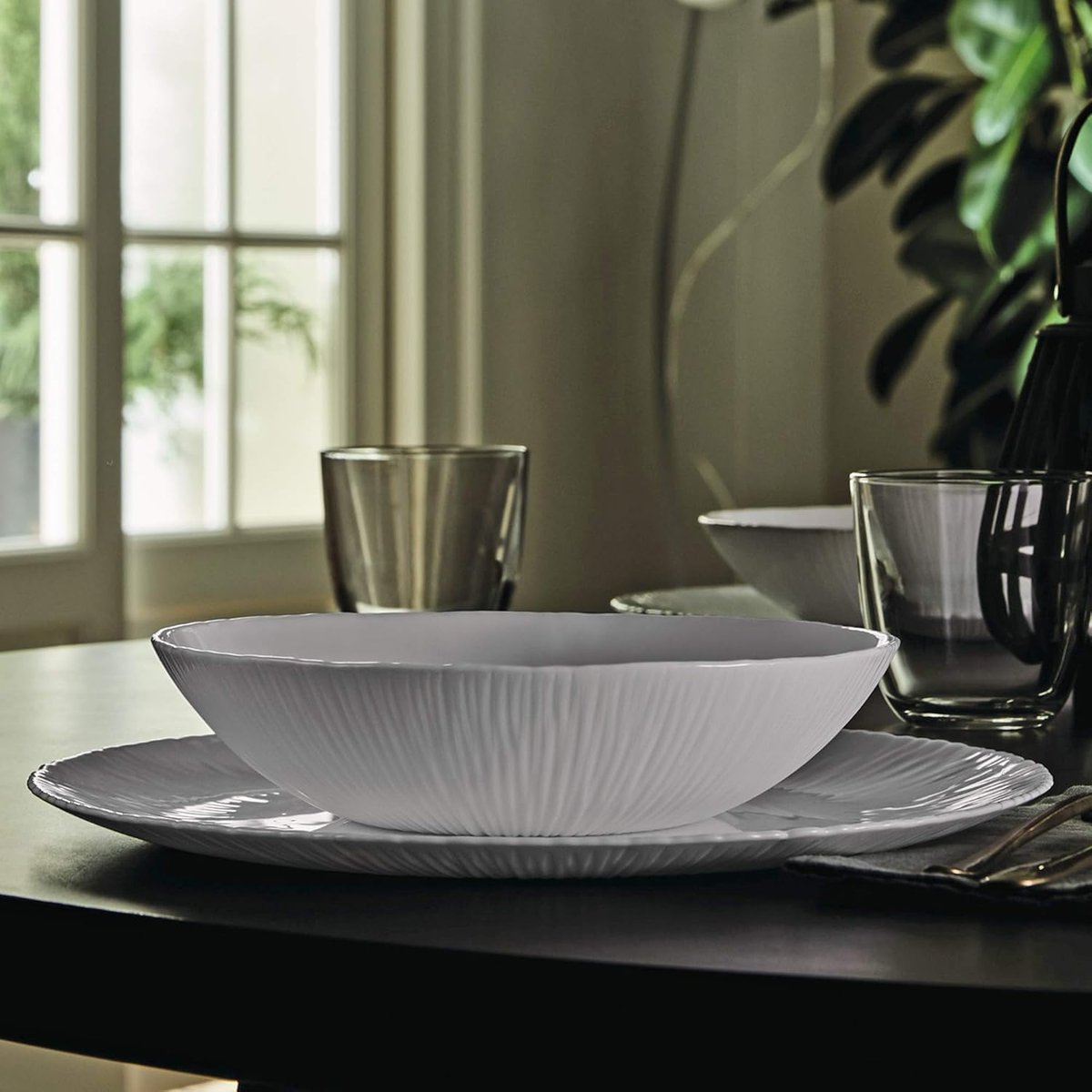 Service de table en opale, 18 pièces, 6 personnes, COCONUT blanc, BORMIOLI ROCCO