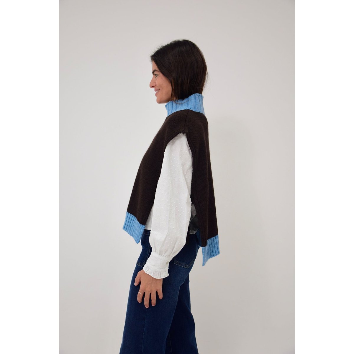 Pull sans manches liens latéraux BRUNA marron / bleu, MINDTRAVELER