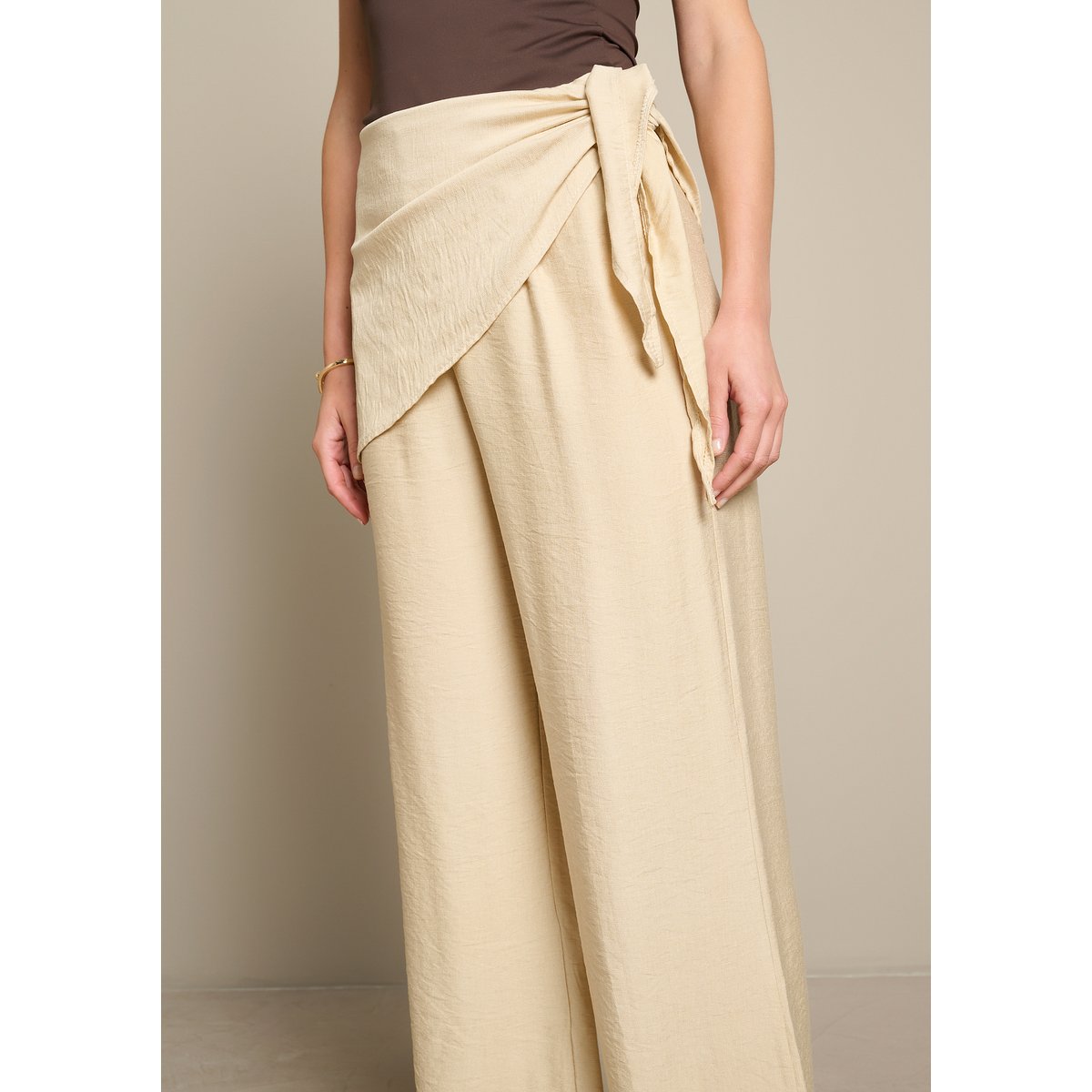 Pantalon fluide effet foulard lt beige, LOLALIZA