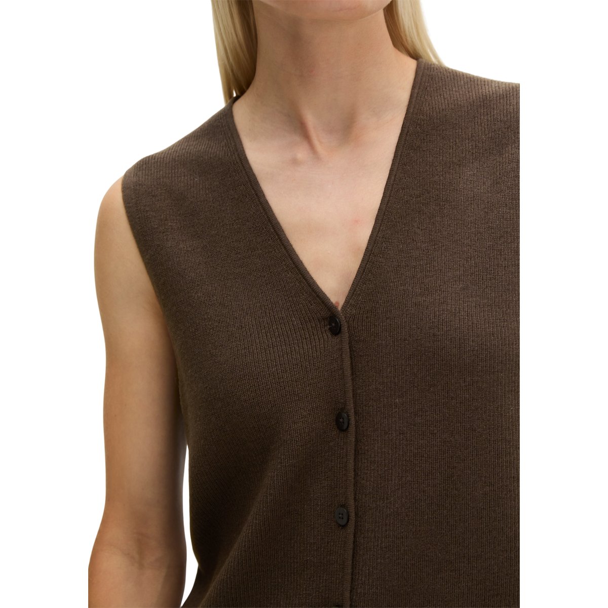 Cardigan sans manches, coupe classique en mélange de laine vierge douce marron, MARC O'POLO