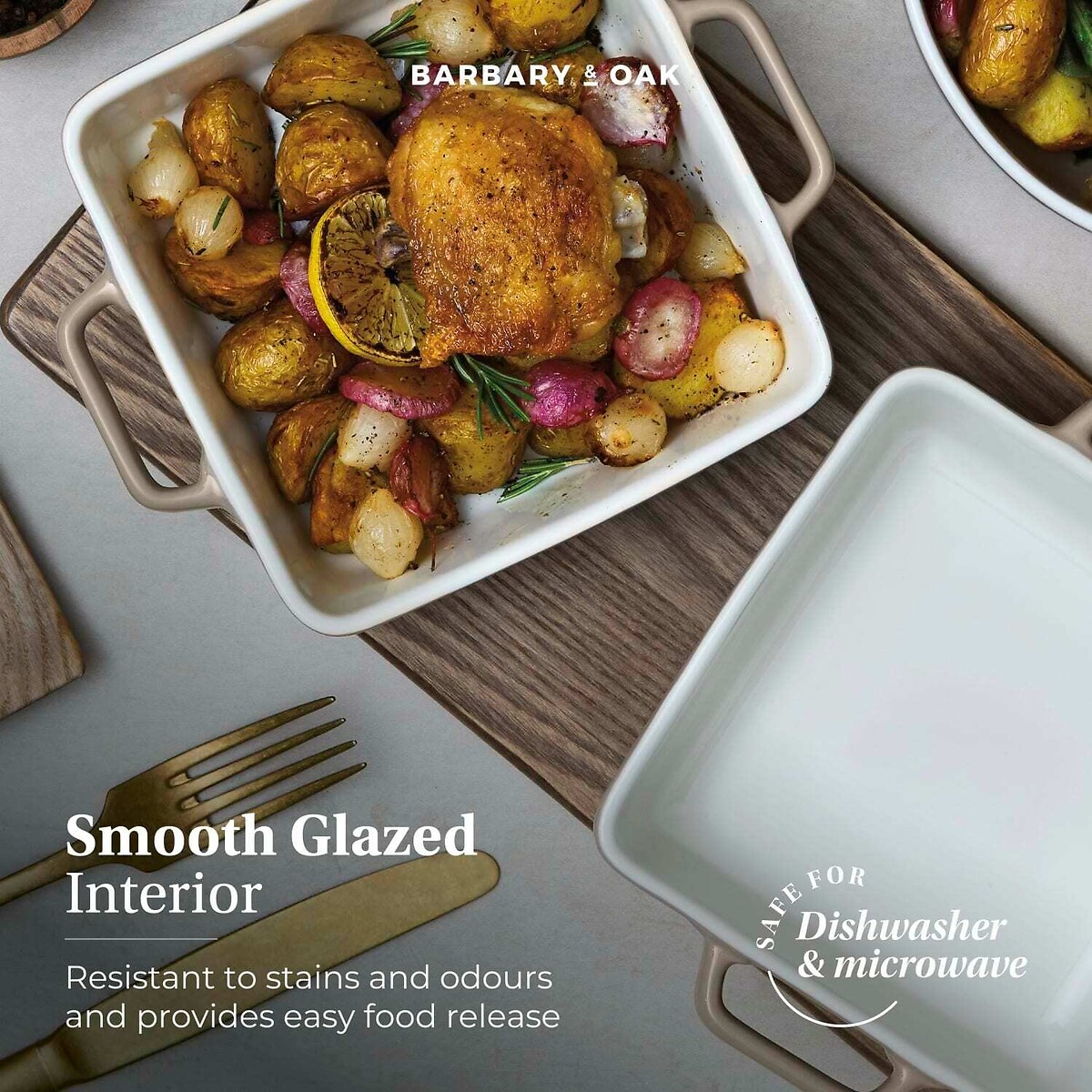 20cm Nattura Square Baking Dish taupe, BARBARY & OAK