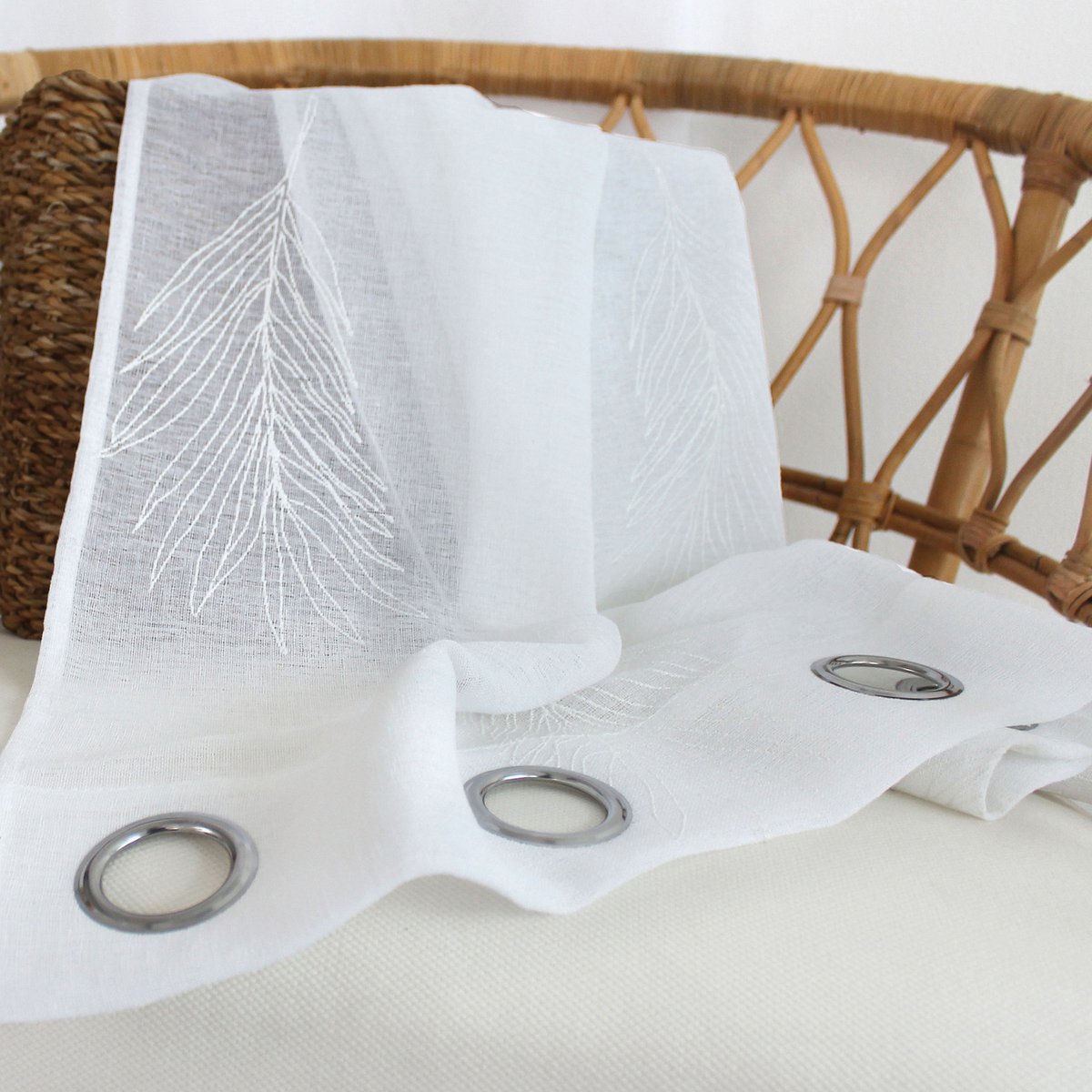 Voilage à oeillets feuille de palmier blanc, HOME MAISON