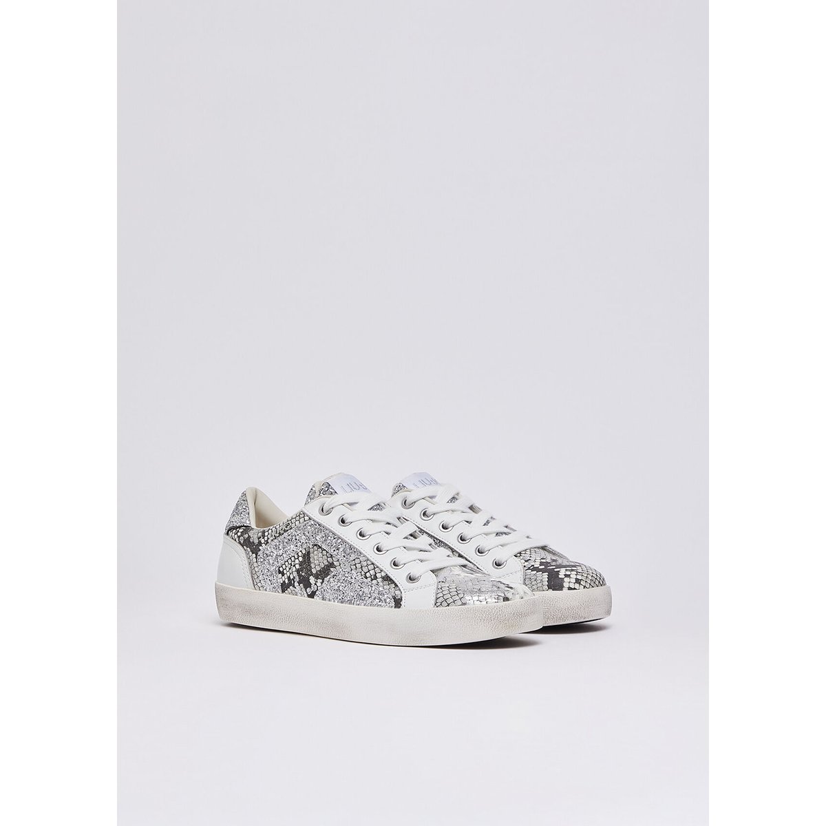 Sneakers paillettes effet python argent et blanc, LIU JO