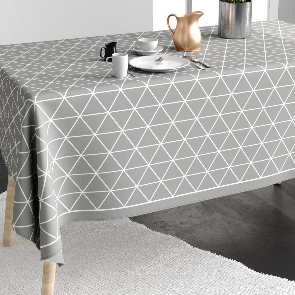Nappe rectangulaire anti tache Coton Trina gris, EDEN