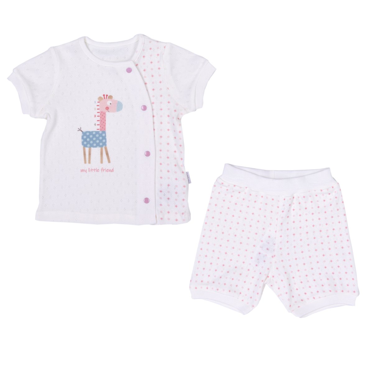 Ensemble t-shirt et short  en coton bio, Girafe rose, KITIKATE