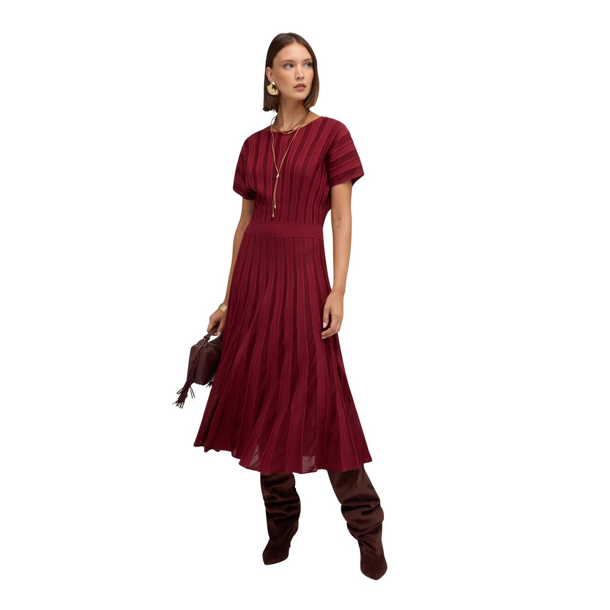 Robe évasée plissée rouge, MOTIVI