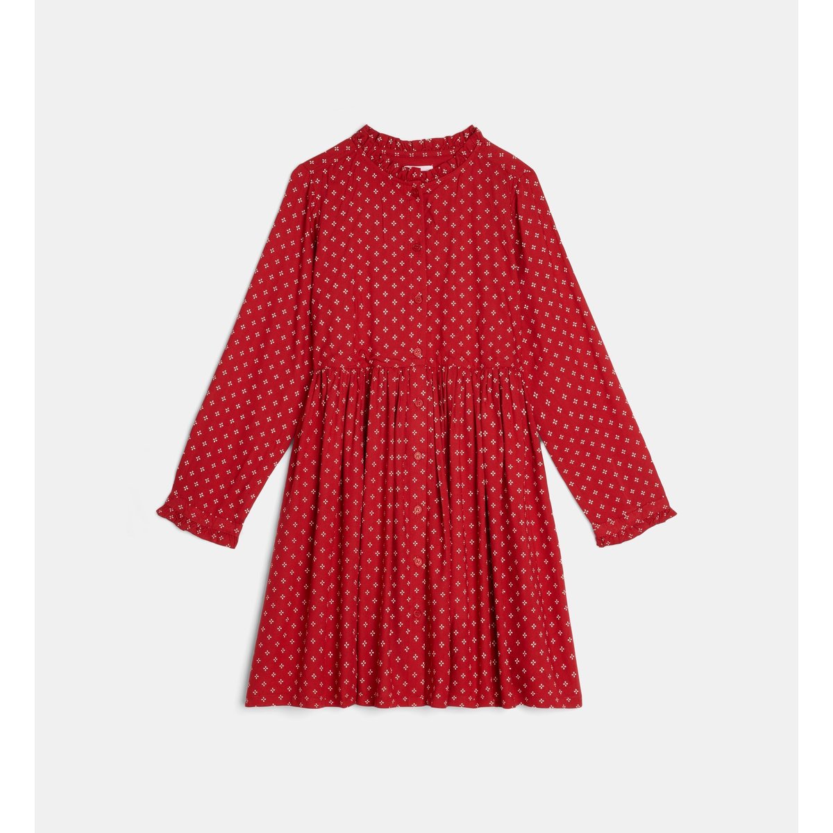 Robe trapèze tamalte à motif floral rouge et écru, CADET ROUSSELLE