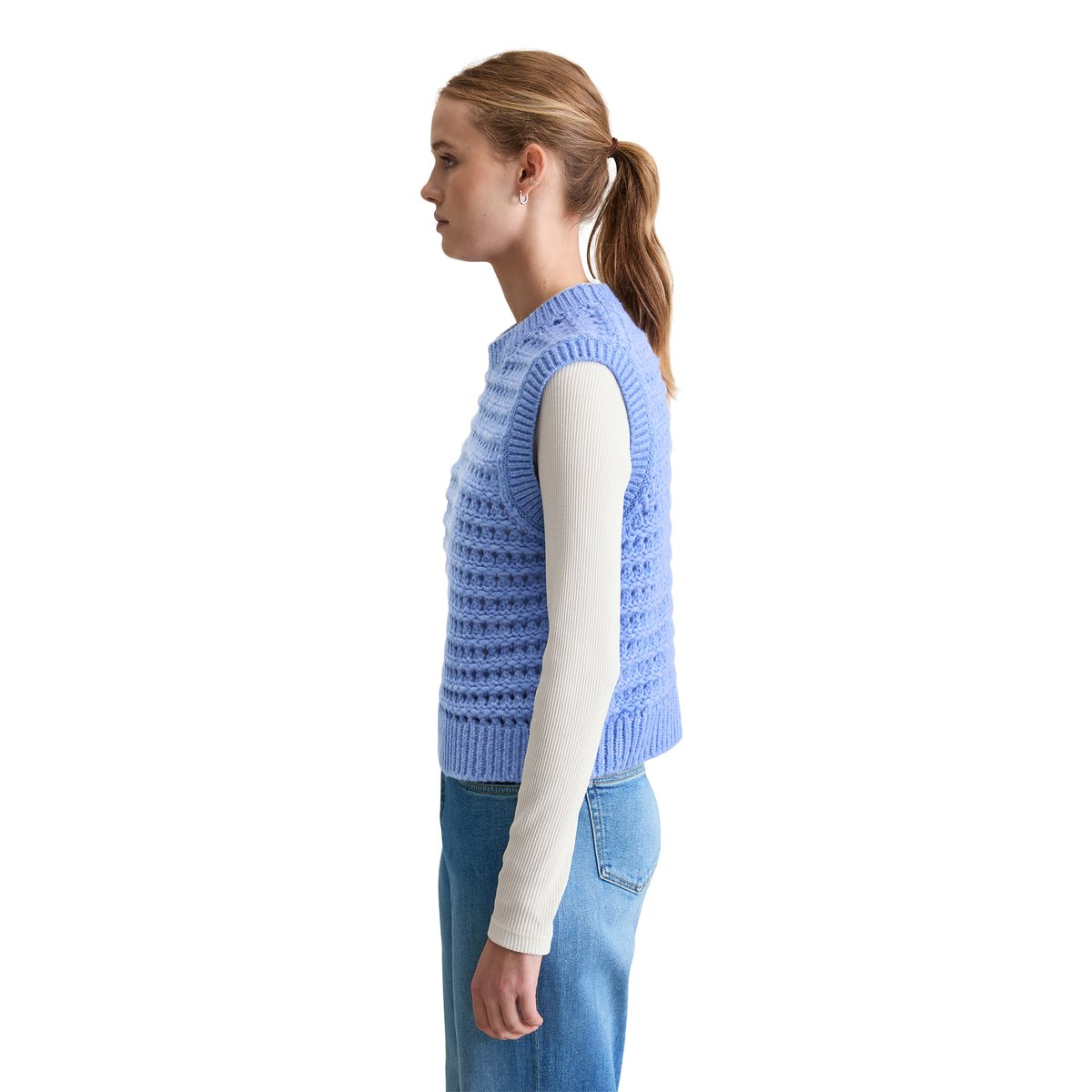 Pull-over régulier en doux mélange de laine vierge bleu moyen, MARC O’POLO DENIM