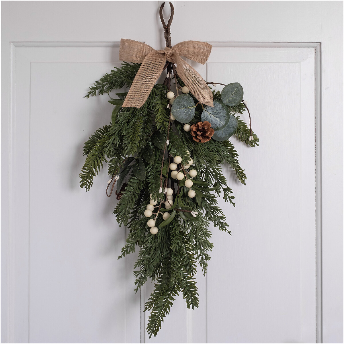 55cm Mistletoe & Pine Cone Door Swag with Bow green, SO'HOME